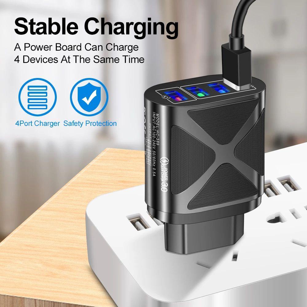 Bộ Sạc Điện Thoại Di Động 4 Cổng USB Phích Cắm US / EU / UK Chất Lượng Cao