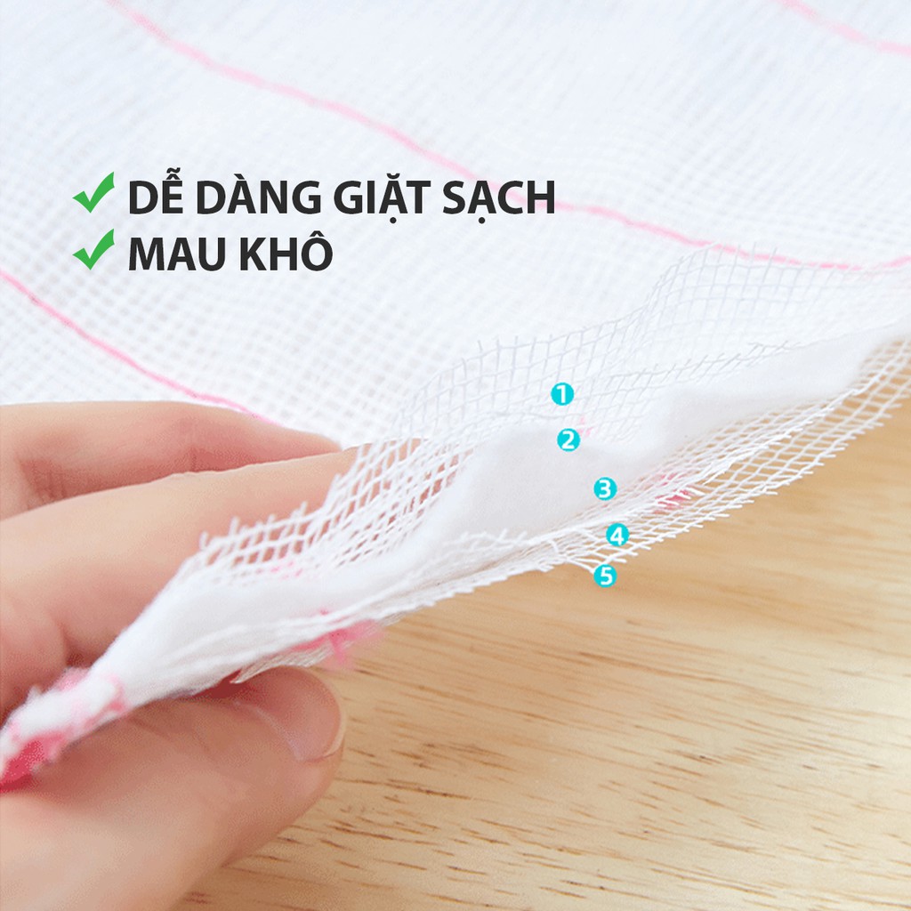 Khăn đa năng vải xô 5 lớp chần bông lau bếp, bát đĩa, cốc chén thấm nước chống dính dầu mỡ - doni86 - PK76