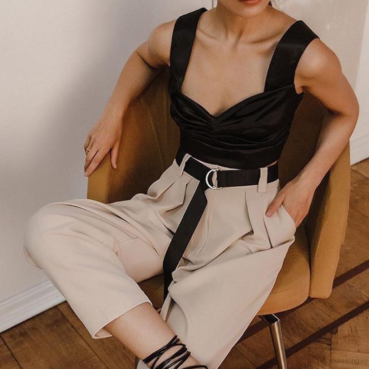 Áo Croptop Sát Nách Cổ Chữ V Thiết Kế Hở Lưng Quyến Rũ