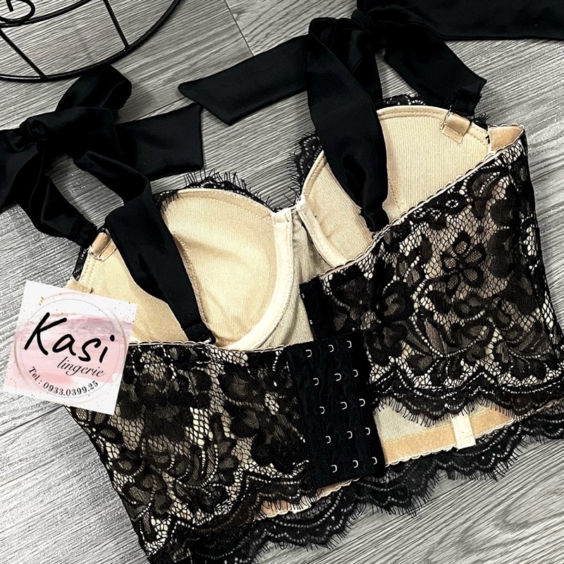 Áo lót nội y corset ren đen thiết kế siêu sang chảnh
