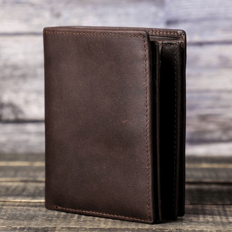 Youyo Ví Ngắn Gập Ba Bằng Da Bò Có Ngăn Đựng Thẻ Tín Dụng RFID Chống Trộm Vintage Cho Nam