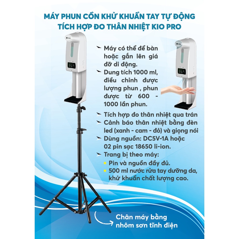 Máy phun cồn khử khuẩn tay tự động tích hợp đo thân nhiệt