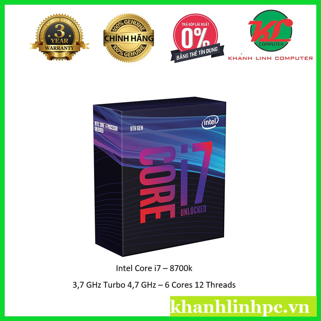 Bộ vi xử lý Intel Core i7 8700K 4.7Ghz / 12MB / 6 Cores, 12 Threads Mới 100% Box nhập khẩu 95