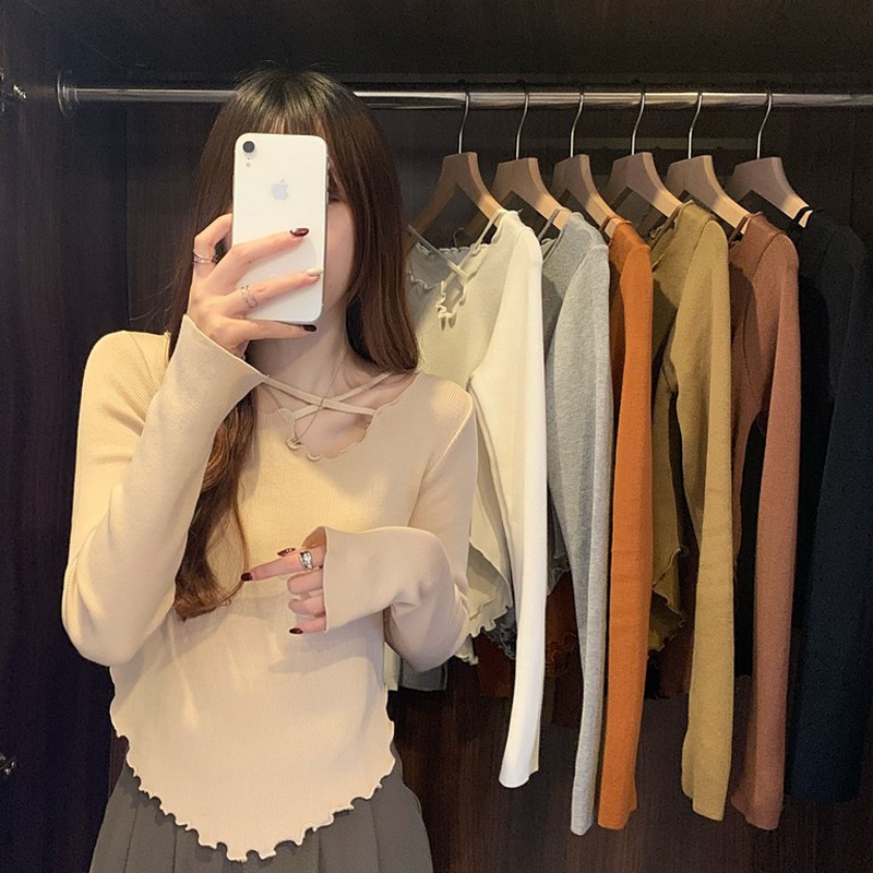 Áo ZHELIHANGFEI dệt kim tay dài thiết kế độc đáo phong cách cá tính cho nữ