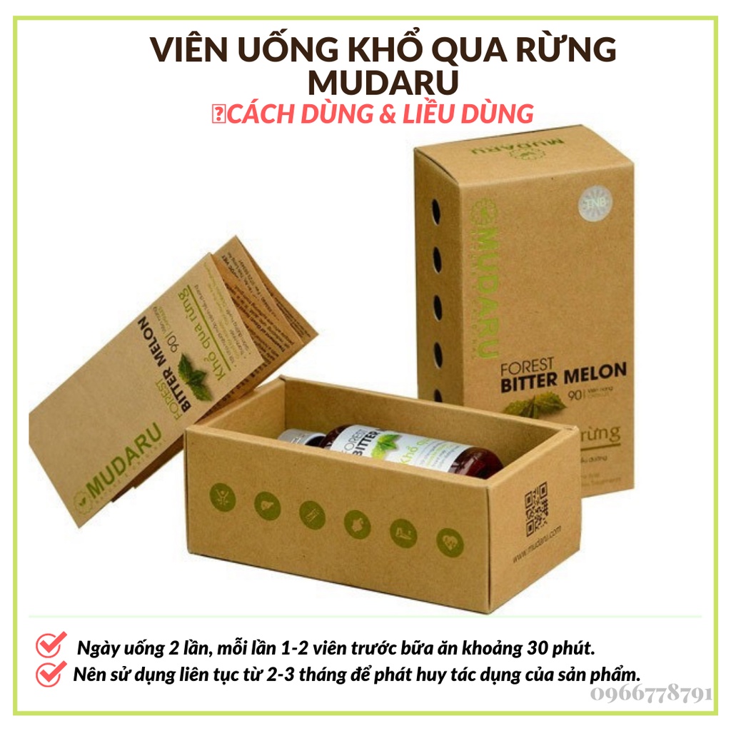 Combo 2 hộp Viên uống Khổ qua rừng Mudaru 90 viên giúp ổn định đường huyết hạ huyết áp