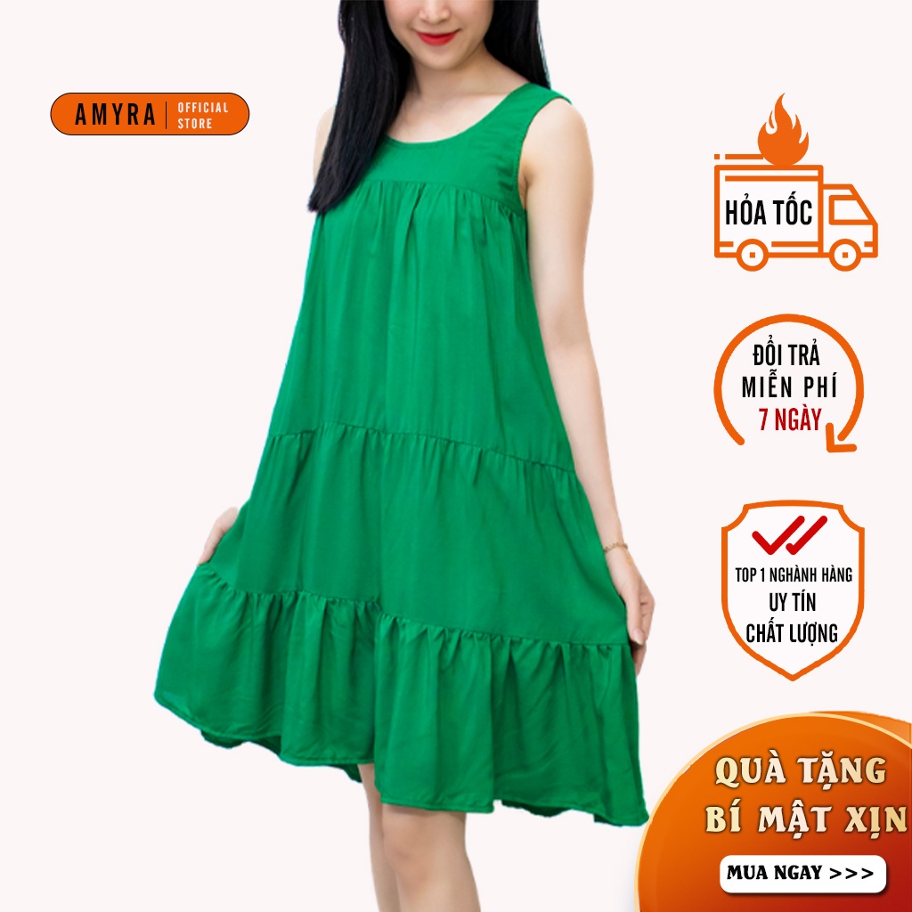 Váy 2 dây nữ AMYRA,Đầm bầu mặc nhà maxi tầng dáng suông mùa hè chất lanh V14 - SIÊU HOT