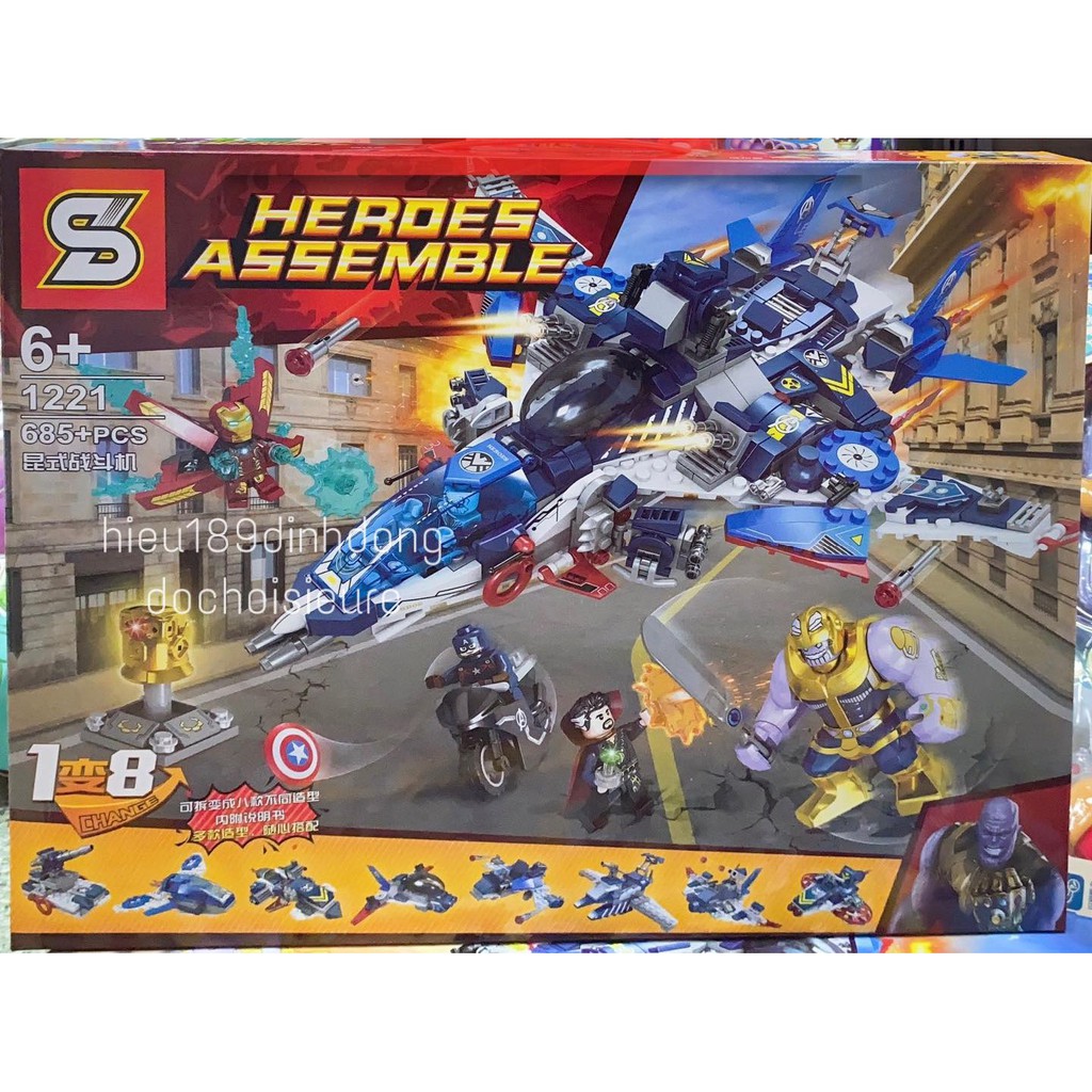 Lắp ráp xếp hình Lego siêu anh hùng SY1221 : Phi thuyền chiến đấu endgame 8in1 685+ mảnh (ảnh thật)