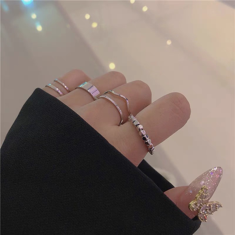 Set 8 nhẫn mảnh phong cách LOLITA trơn 2 màu siêu xinh độc lạ