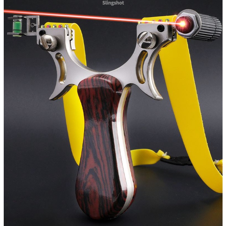 Ná cao su tiểu mộc slingshot vân gỗ Tặng laze, thước ngắm và thun precise - Nacaosustore