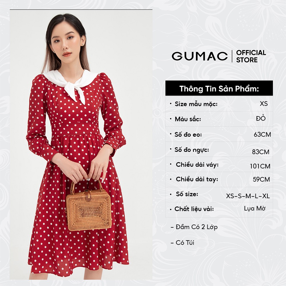 Đầm ôm nữ bi cổ trắng GUMAC thiết kế tiểu thư, bánh bèo màu đỏ DB488 | BigBuy360 - bigbuy360.vn