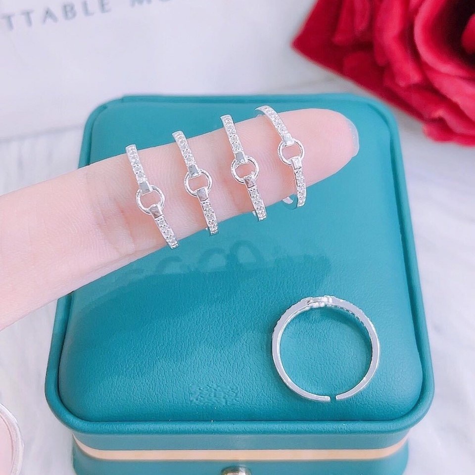 Nhẫn bạc nữ kiểu hở mặt vòng tròn đính đá, nhẫn nữ Free Size bạc ta - Trang sức bạc Evasilver