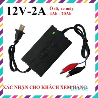 Sạc ắc quy 12V2a cho xe máy, ô tô sạc cả bình khô và nước tự ngắt khi đầy (Đen)