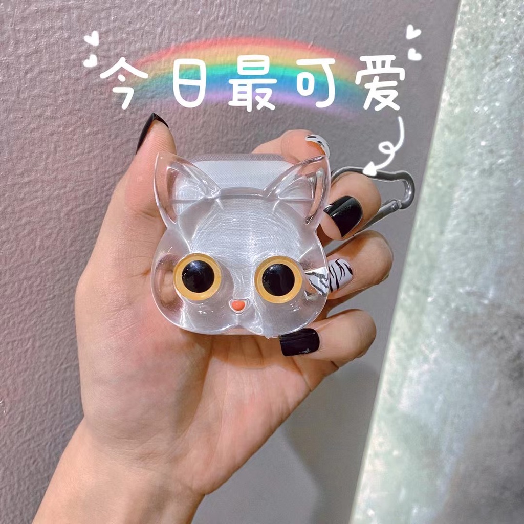 Vỏ bảo vệ tai nghe Bluetooth Airpods 1 / 2 pro bằng TPU mềm in hình mắt mèo trong suốt mềm mại