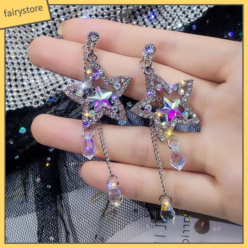 Bông Tai Dáng Dài Hình Ngôi Sao Đính Đá Lấp Lánh