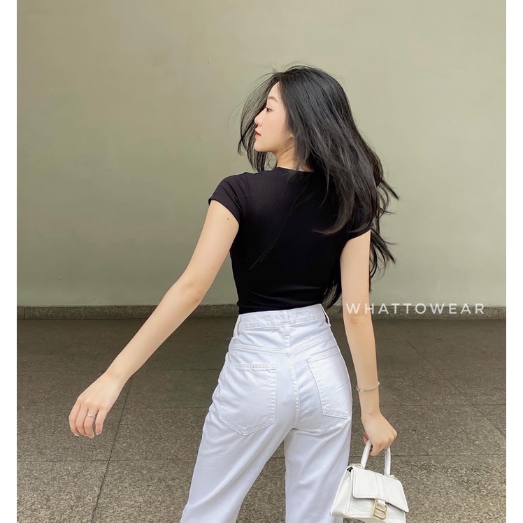 Bodysuit cổ tròn kín tay ngắn by whattowear