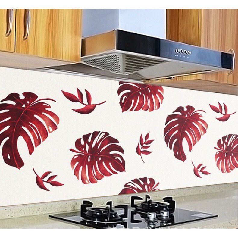Decal dán bếp tráng nhôm chịu nhiệt - mẫu Dương Xỉ Đỏ