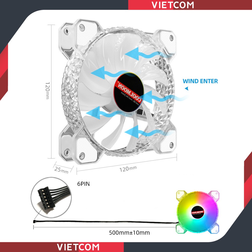 Quạt Tản Nhiệt, Fan Led ARGB Coolmoon D1 &amp; Bộ Hub Coolmoon + điều khiển - Tặng kèm ốc vít