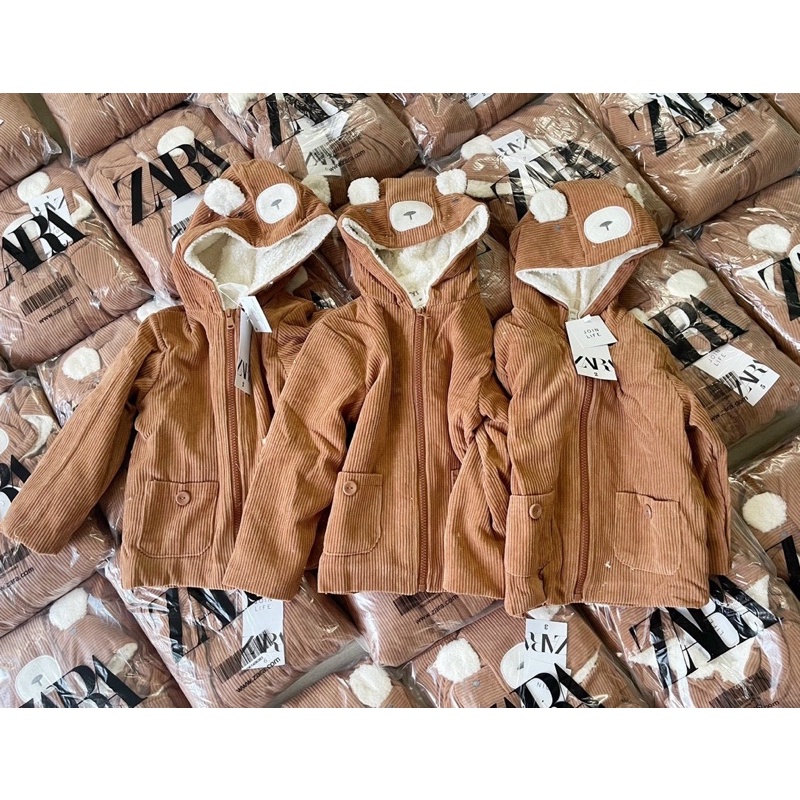 Áo khoác ngoài ấm mùa đông nhung tăm lót lông ấm ko rụng, chất dày dặn mềm mịn màu nâu tây sạch đẹp có mũ tai gấu xinh