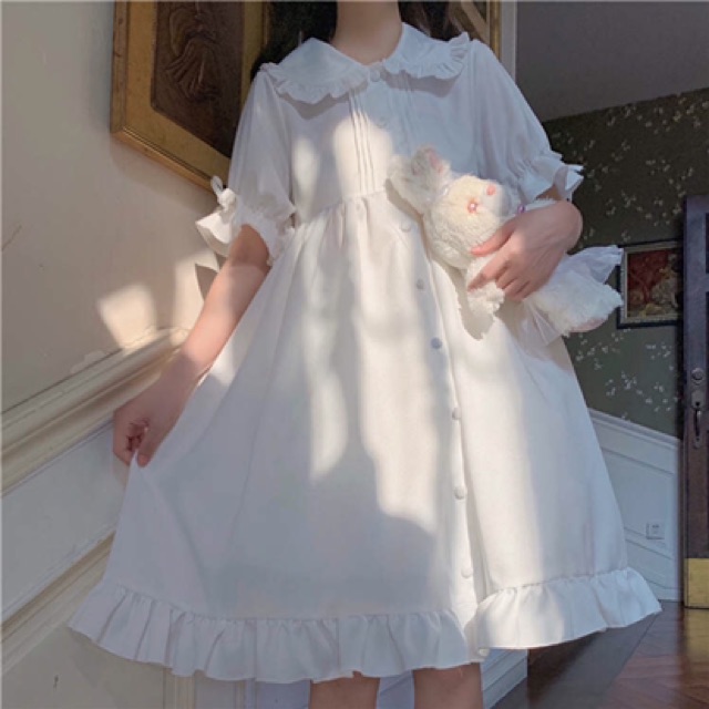 Váy / Đầm Ulzzang Trắng Cổ Nấm Babydoll - Kèm Video Thật ✨váy đầm công chúa,dự tiệc, tiểu thư, nàng thơ