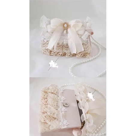 YASAS0051-Túi xách đeo vai màu be cổ tích ngọt ngào nơ ren