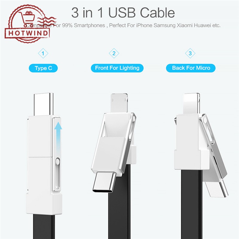 Cáp sạc USB Type C thiết kế 3 trong 1 tiện dụng