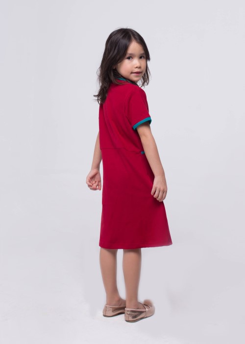 Đầm thun đỏ viền xanh bé gái Jadiny