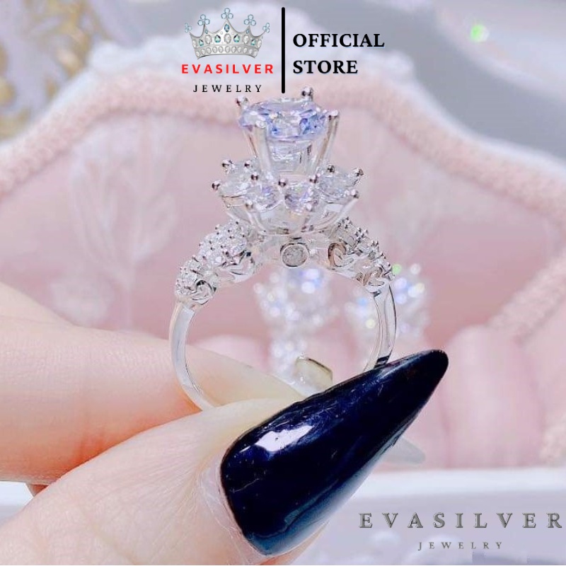 Nhẫn bạc nữ họa tiết đính đá li to lấp lánh, Nhẫn nữ chất liệu bạc ta sang trọng cá tính