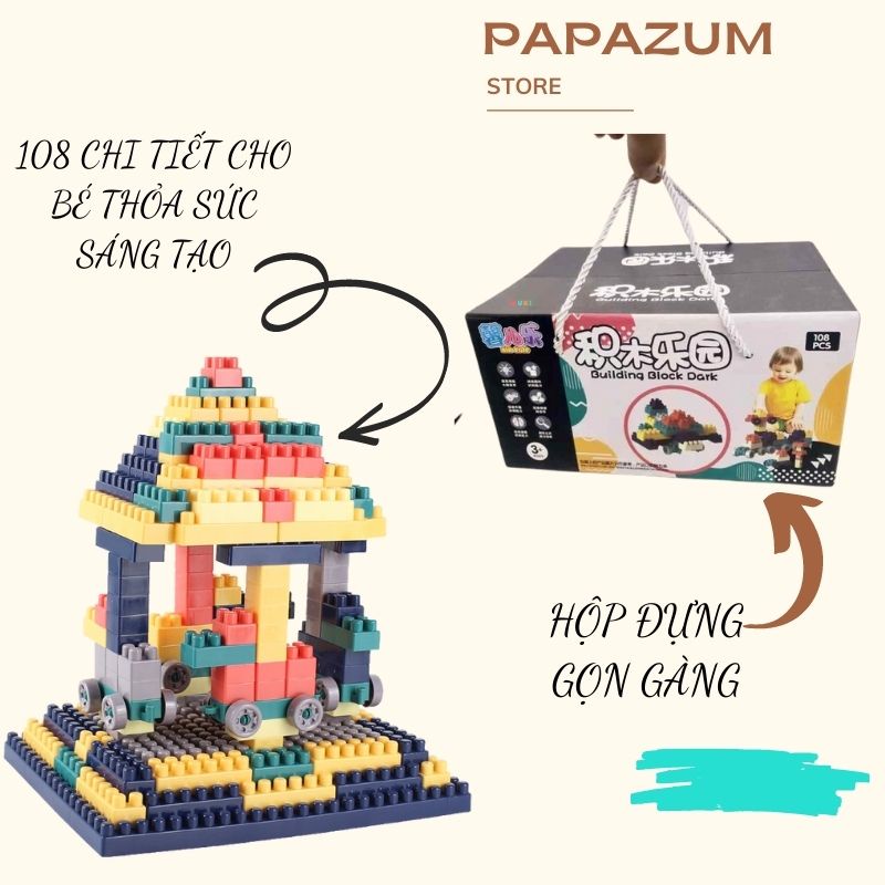 Bộ đồ chơi xếp hình lego phát triển tư duy sang tạo trí tưởng tượng 108 chi tiết đồ chơi cho bé lắp ráp PAPAZUM D4.048