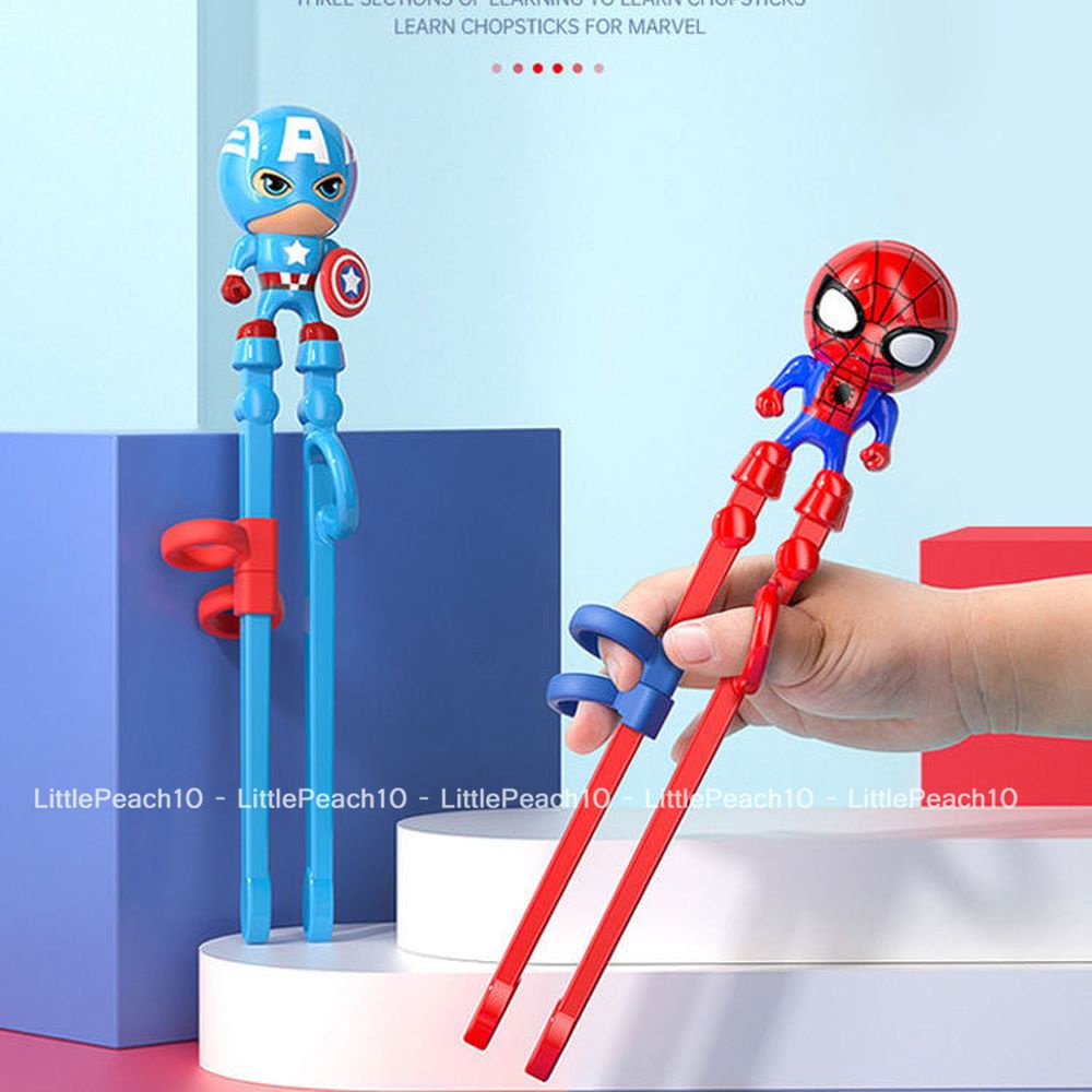 Đũa tập ăn dặm tay phải hình người nhện Spiderman và Captain nổi 3D cho bé trai
