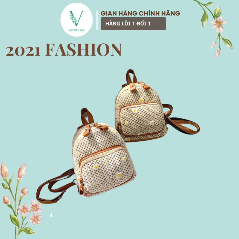 Balo Mini Cói Thêu Hoa Cúc, Thời Trang Cute Dành Cho Nữ, SKU: 258, VICTORY