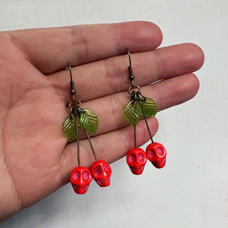 Set 2 Bông Tai Hình Trái Cherry / Trái Cherry / Đầu Lâu Thời Trang Cho Nữ