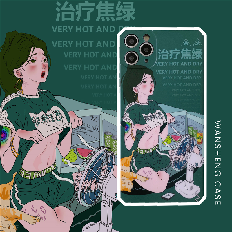 Silicone Phone Case Play Win Spoof Cartoon Girl Text Shell11Pro/MaxAppleX/XS/XR/SEPhone CaseiPhone7pWomen's8plusSilicone Unique Creative Anti-Fall All-Inclusive Camera Protective Case12 qhF9