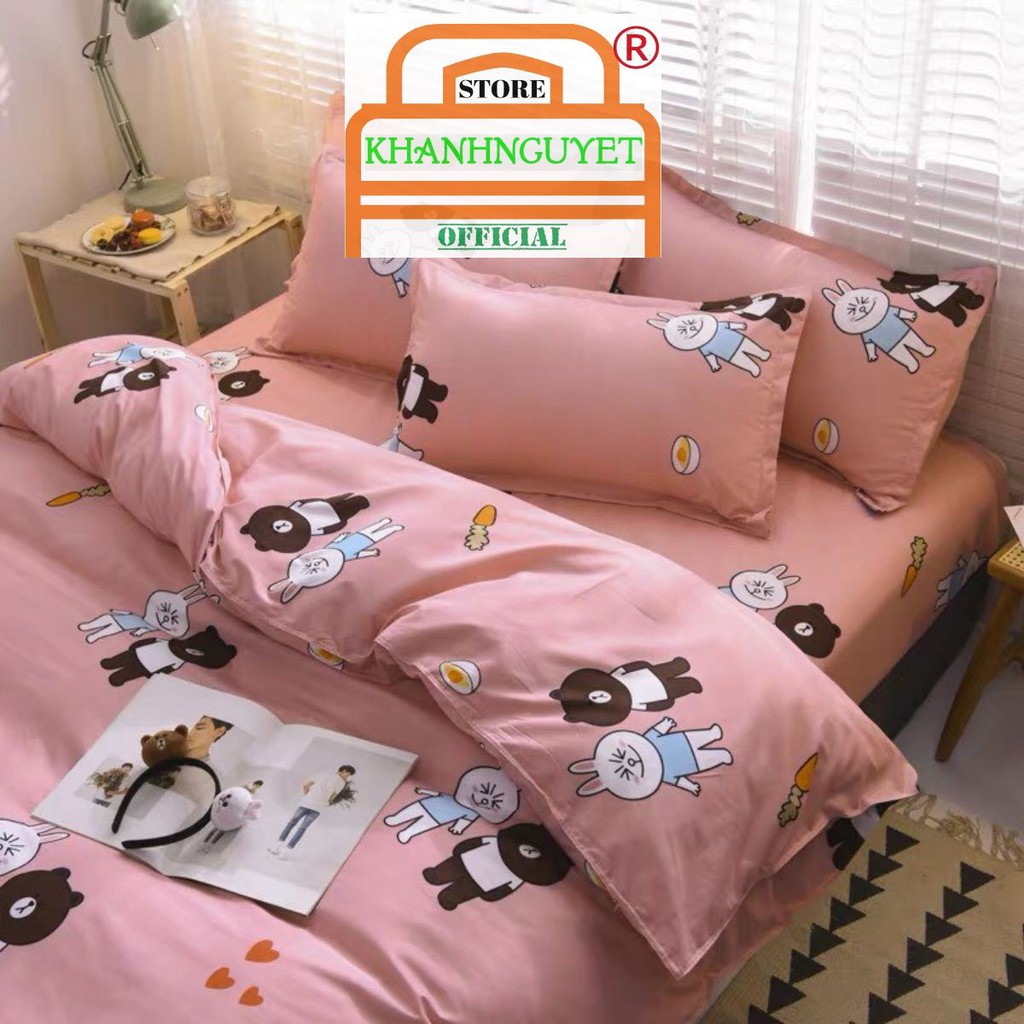 Bộ Chăn Ga Gối Cotton Poly Nhập Khẩu - Brown N Cony