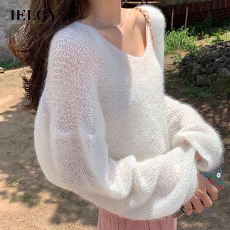 Áo dệt kim IELGY mỏng dáng rộng thời trang cho nữ