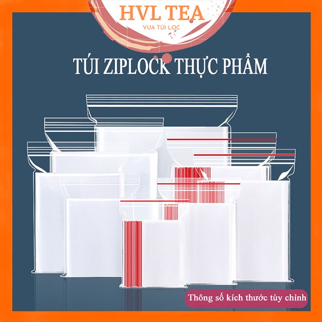 Túi zip đựng thực phẩm, zip chỉ đỏ loại dày đẹp, nhiều kích thước, 100 túi/sp, HVL TEA