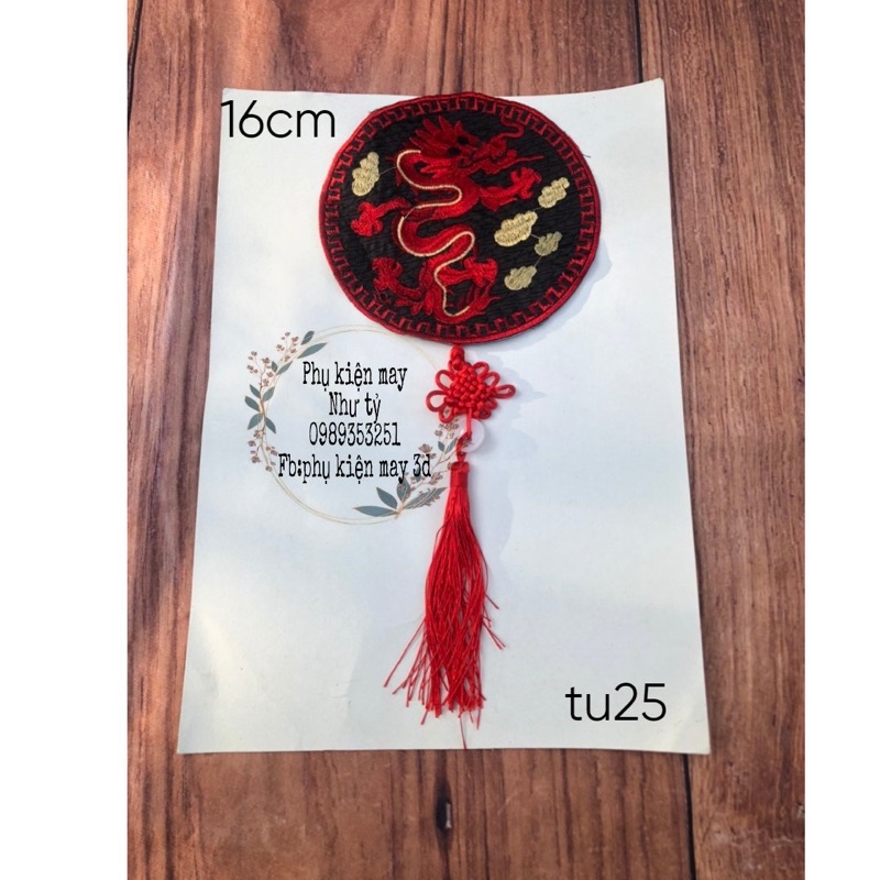 tròn thêu hình rồng kèm dây treo 16cm