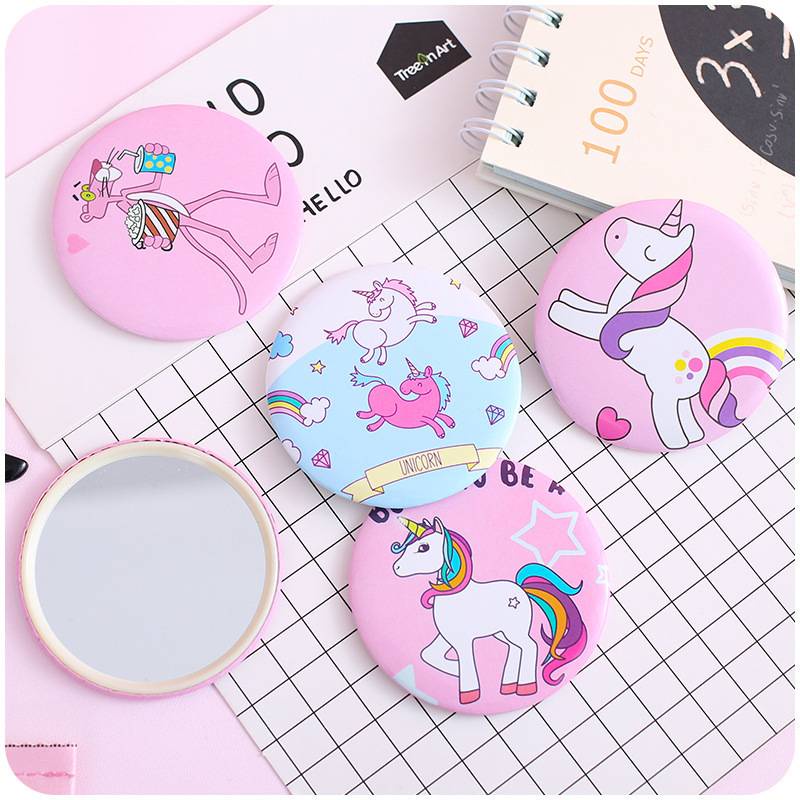 [Hàng mới về] Gương trang điểm mini họa tiết kỳ lân hoạt hình dễ thương cầm tay tiện lợi