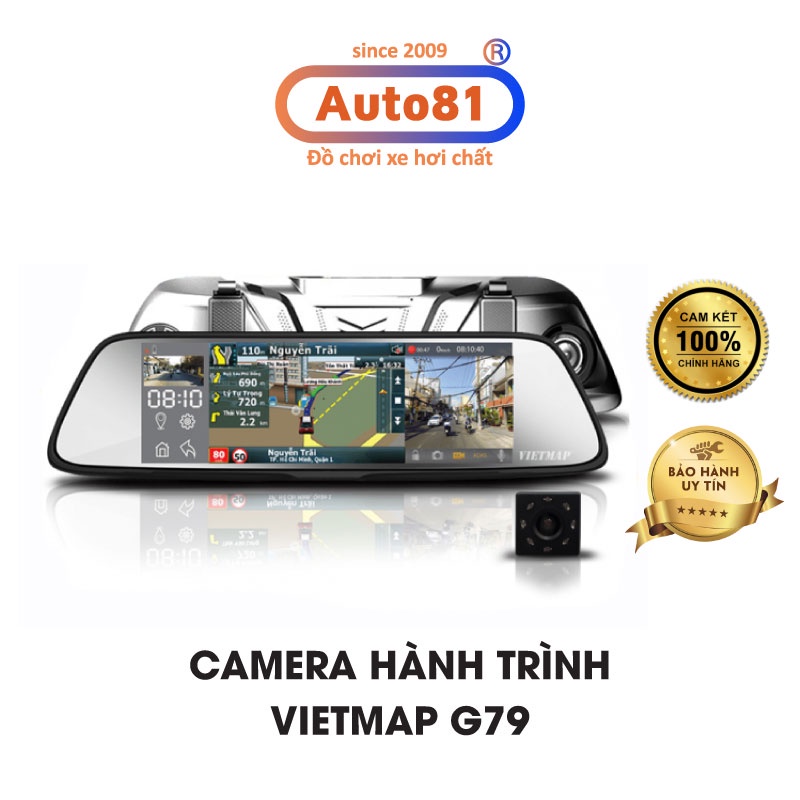 Camera hành trình gắn gương Vietmap G79, ghi hình trước sau, cảnh báo tốc độ, mua ngay tặng thẻ nhớ 32G