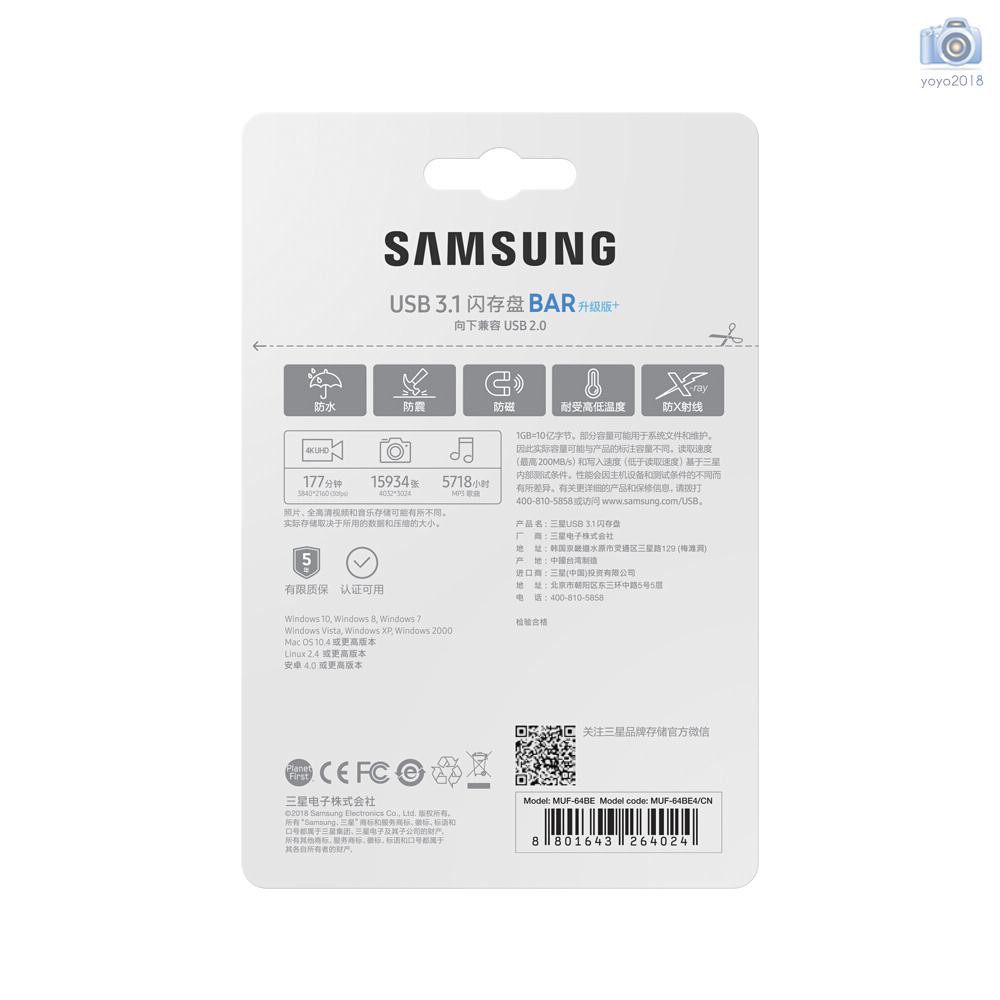 Ổ Đĩa Flash Samsung Bar Plus 200mb / S 64gb Usb 3.1 Gen 1 200mb / S (Muf-64Be4 / Cn)