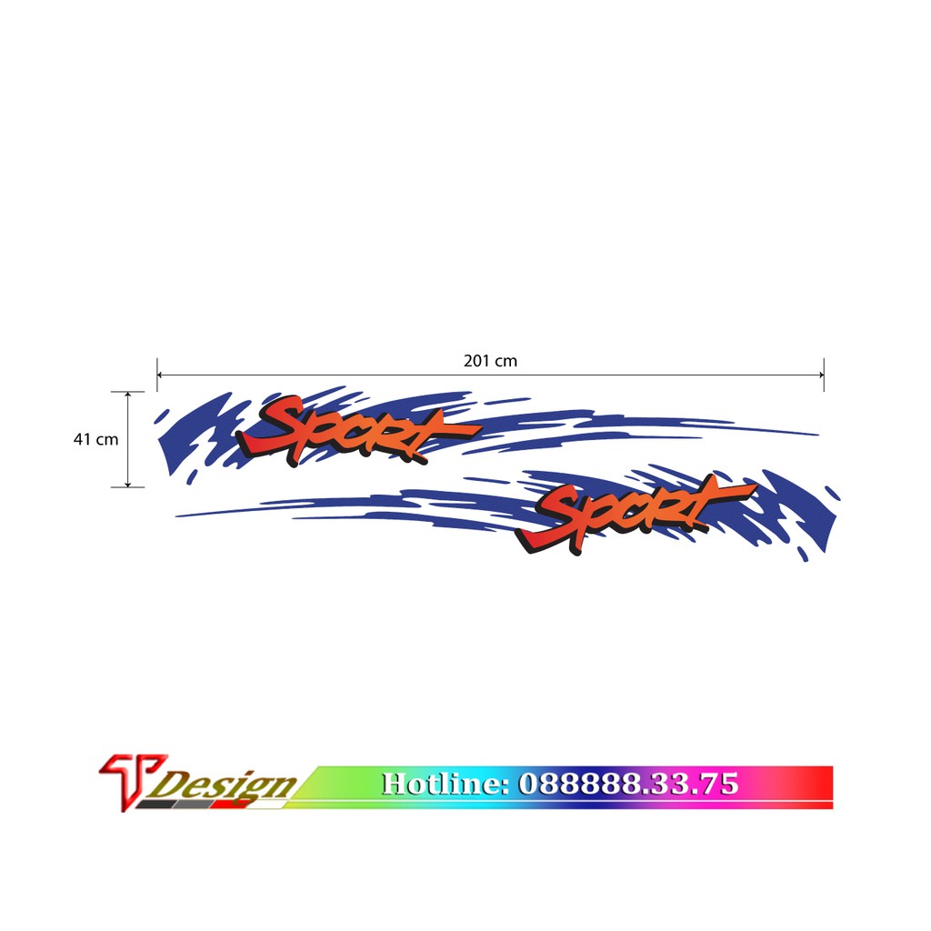 Decal dán xe thể thao, tem dán xe Honda, xe Toyota WRAP 23, decal oto thiết kế KT 201x41cm