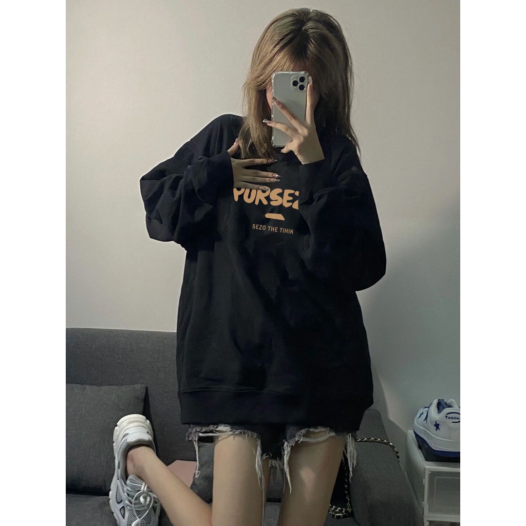 Áo sweater SELVZE tay dài cổ tròn dáng rộng in họa tiết phong cách Mỹ cổ điển thời trang trẻ trung dành cho nữ