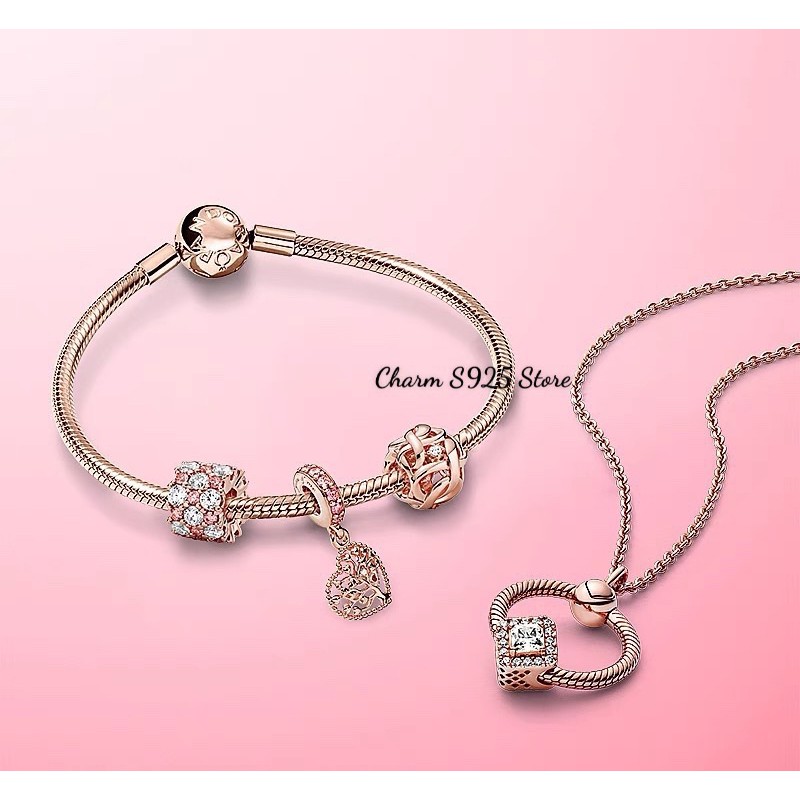 BỘ VÒNG TAY PAN ALE MIX 3 HẠT CHARM ROSE GOLD S925 HÀNG CAO CẤP