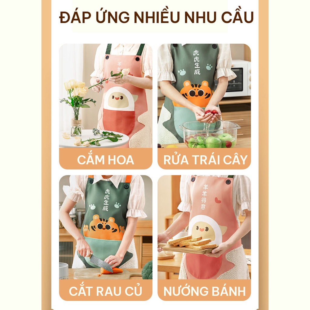 Tạp dề nấu ăn vải canvas, tạp dề chống nước có túi, khăn lau tay - Tuhu's House