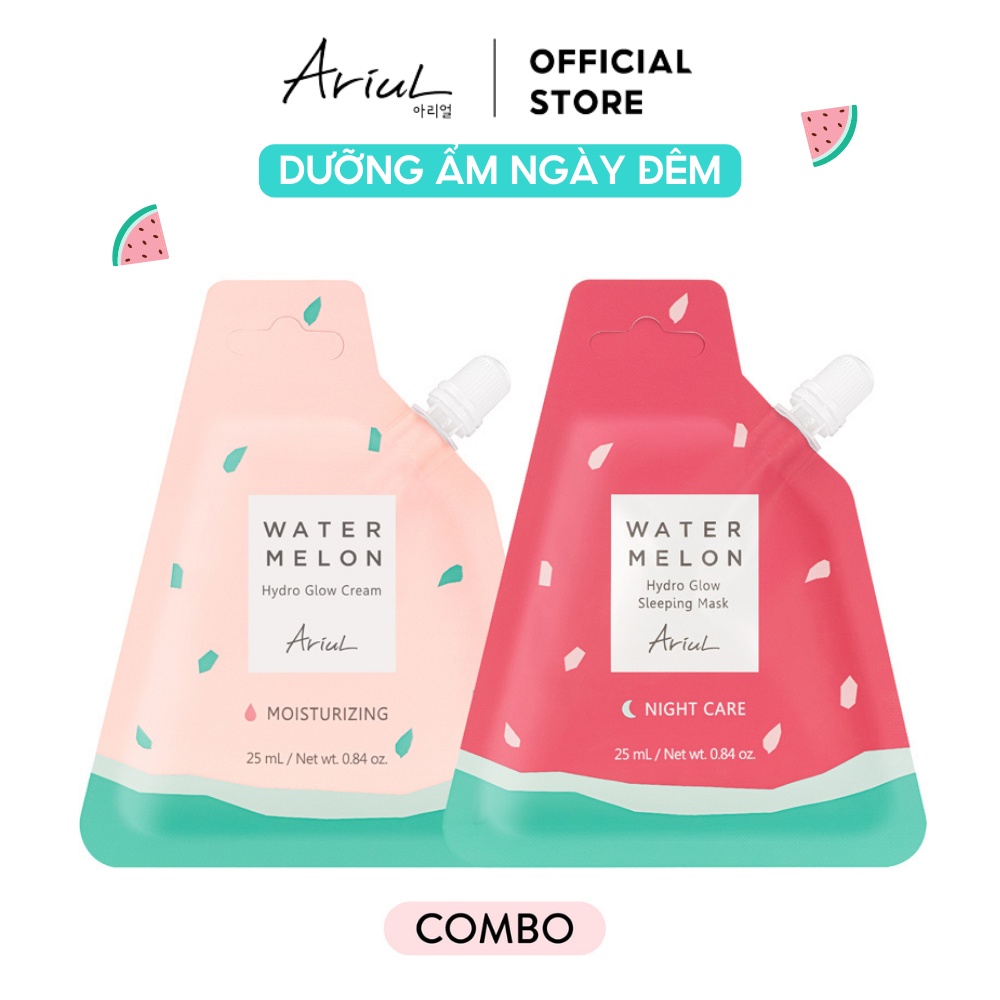 Bộ sản phẩm Kem dưỡng (25ml) & mặt nạ ngủ (25ml) ARIUL chiết xuất dưa hấu Da ẩm căng mướt