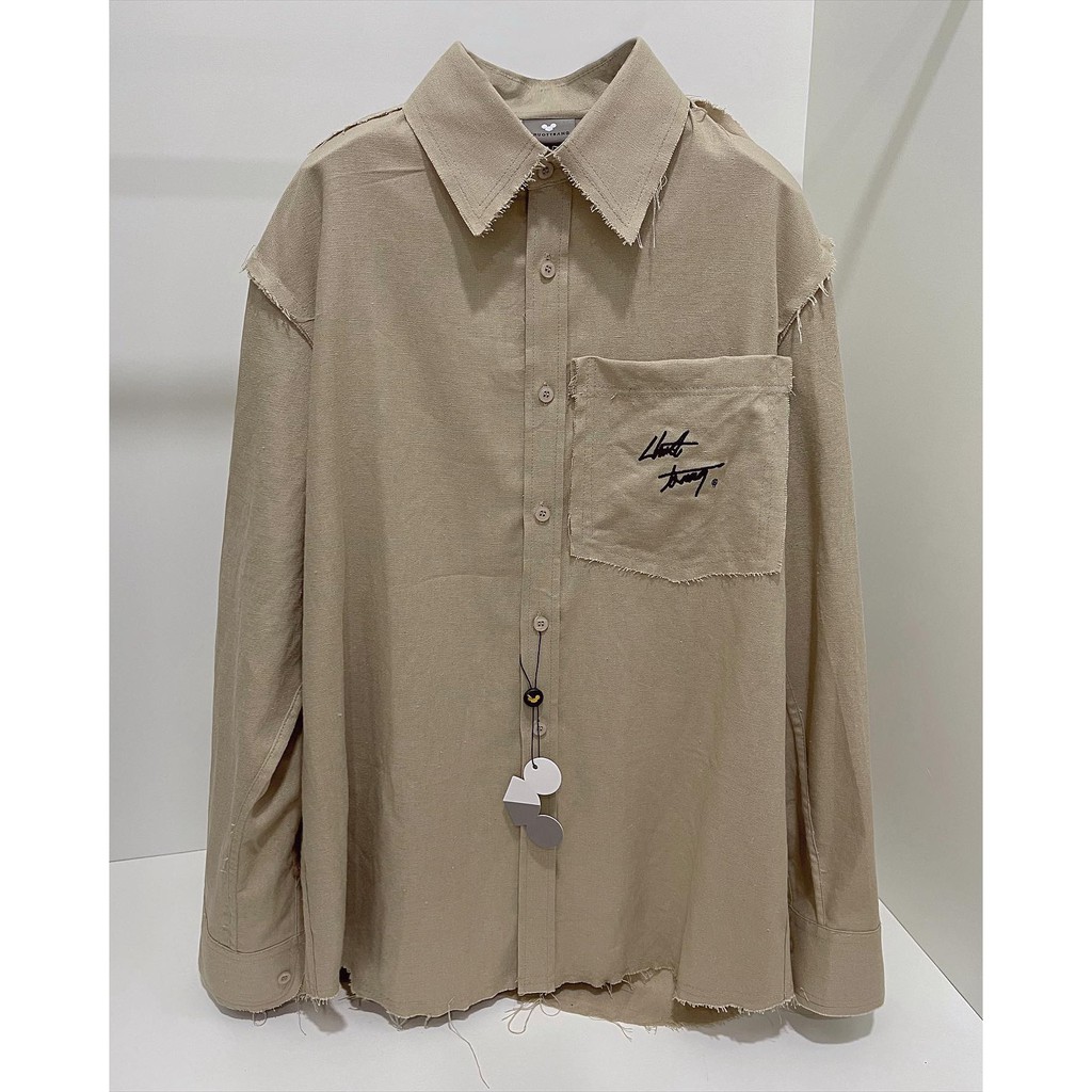 ÁO SƠ MI Linen sọc Logo CHUOT TRANG