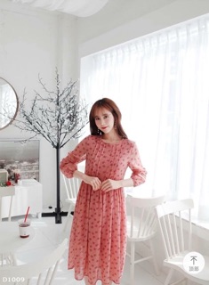 Đầm voan vintage hồng
