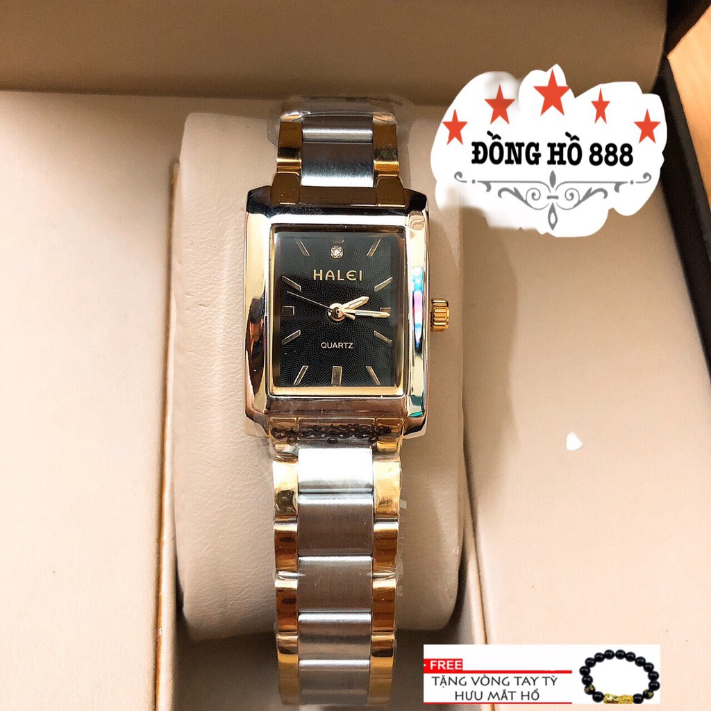 Đồng hồ nữ HALEI máy Nhật chính hãng dây đờ mi mặt vuông đen thép kim loại không gỉ không bay màu chống nước tuyệt đối | BigBuy360 - bigbuy360.vn