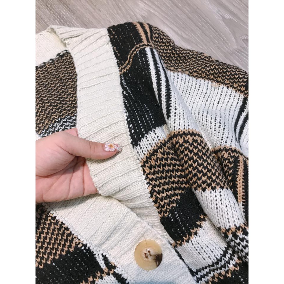 Áo khoác len cadigan kẻ to