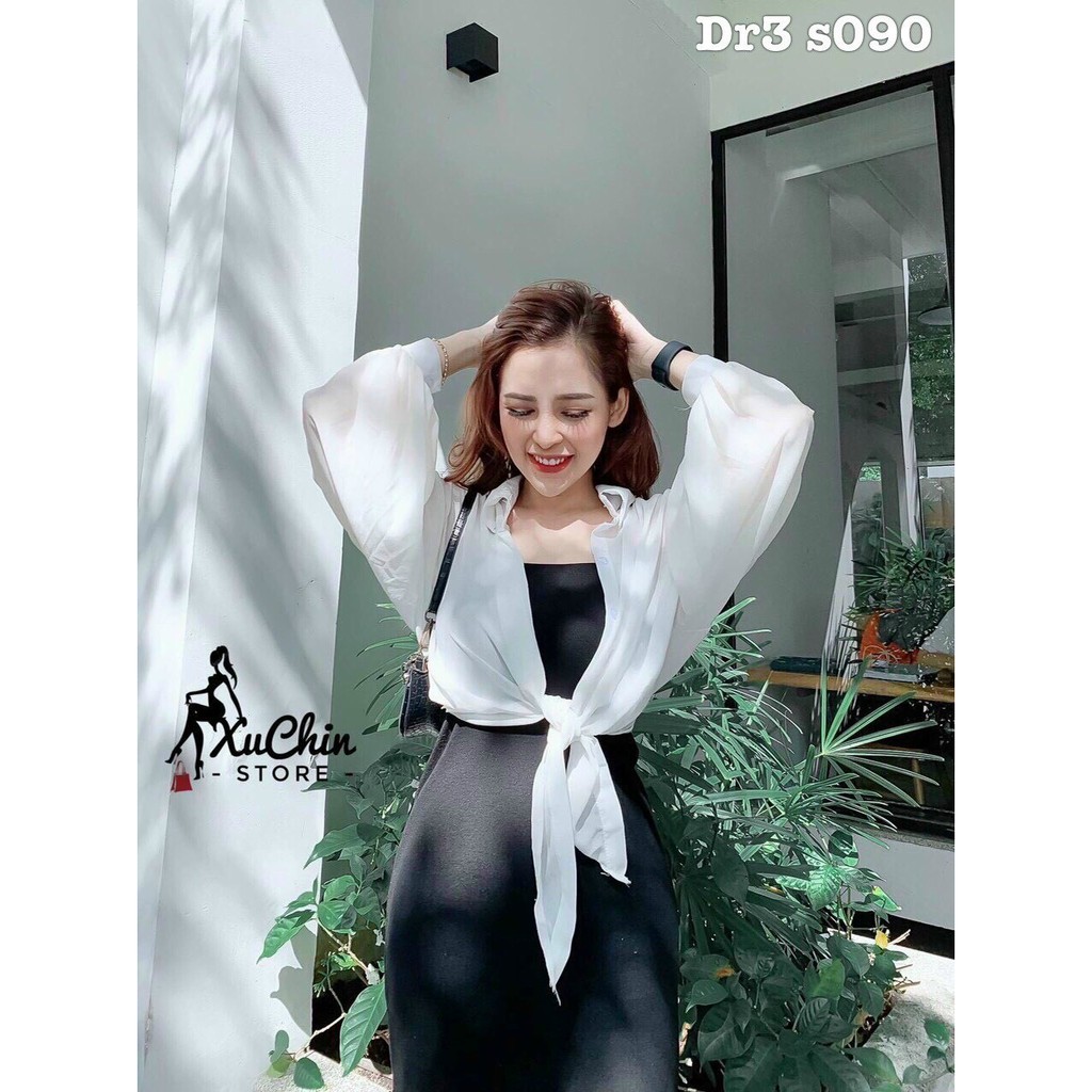 sét đầm ôm hai dây chất thun borip kèm áo khoác voan mỏng thời trang siêu hót m435