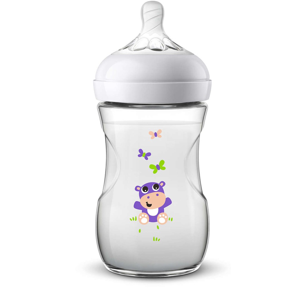 Bình sữa AVENT 260ml hoạ tiết Hạc - Hà Mã chọn núm